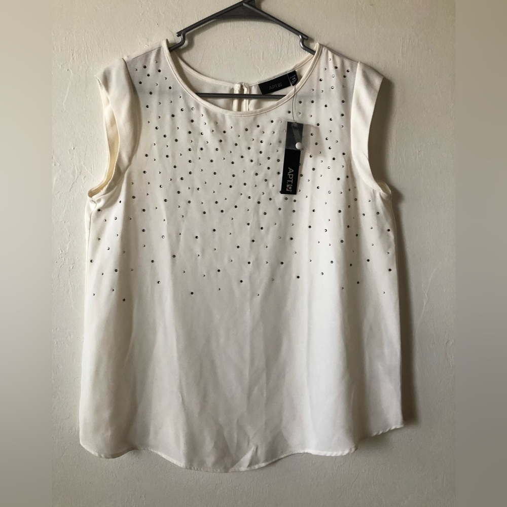 APT.9 Womens Semi Sheer Top Size Petite Medium Cream Studded Front New